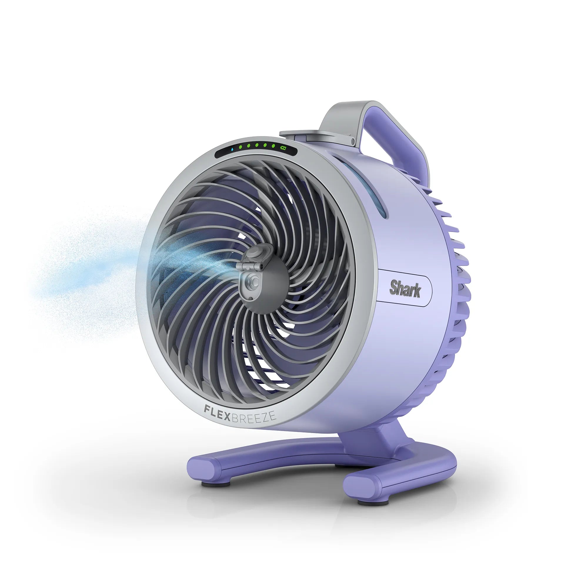 Purple fan with 'Shark' branding on a white background